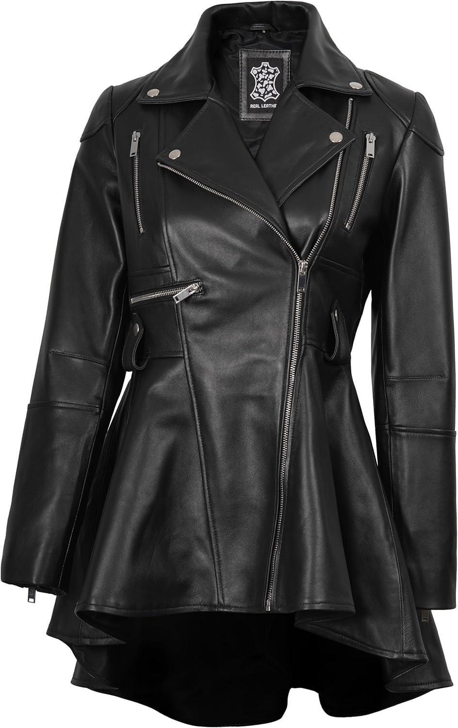imageDecrum Womens Leather Jacket Real Leather Jacket for WomenGonzalez Black Peplum Leather Jacket