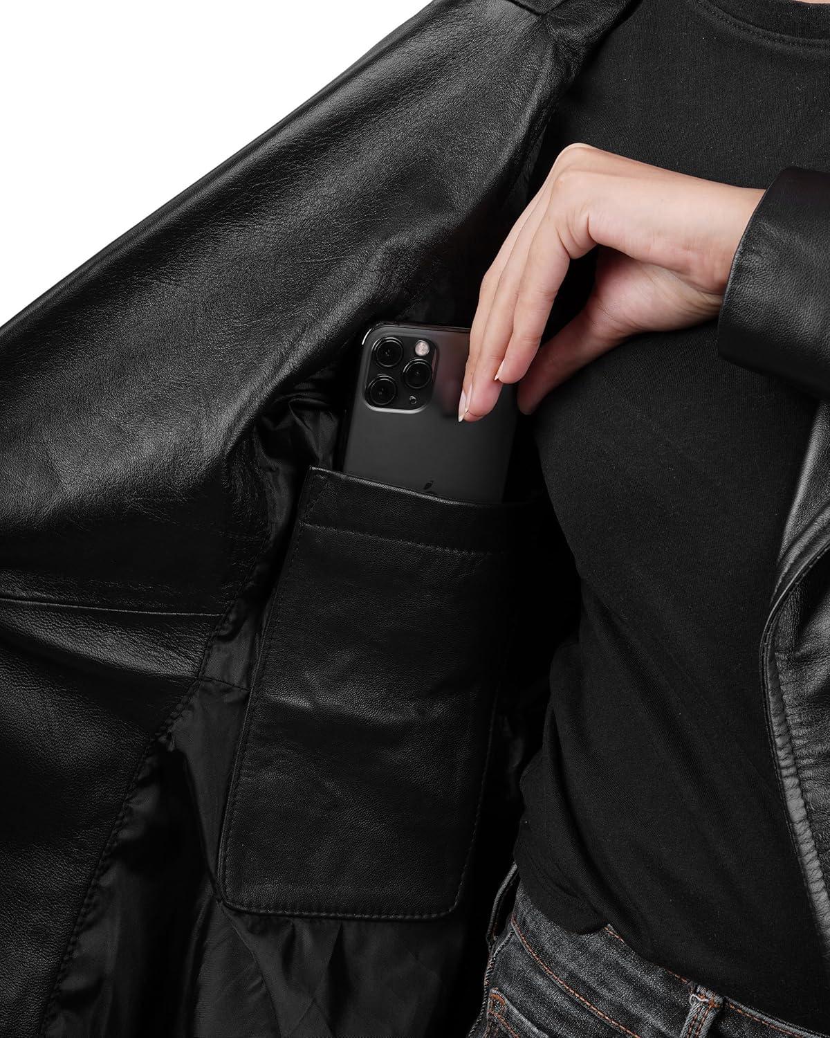 imageDecrum Womens Leather Jacket Real Leather Jacket for WomenPeplum Black Leather Jacket
