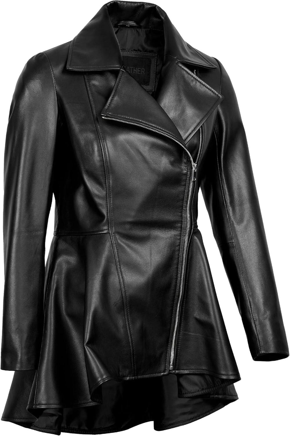 imageDecrum Womens Leather Jacket Real Leather Jacket for WomenPeplum Black Leather Jacket