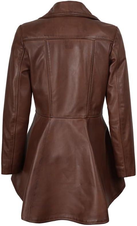 imageDecrum Womens Leather Jacket Real Leather Jacket for WomenPeplum Cognac Leather Jacket