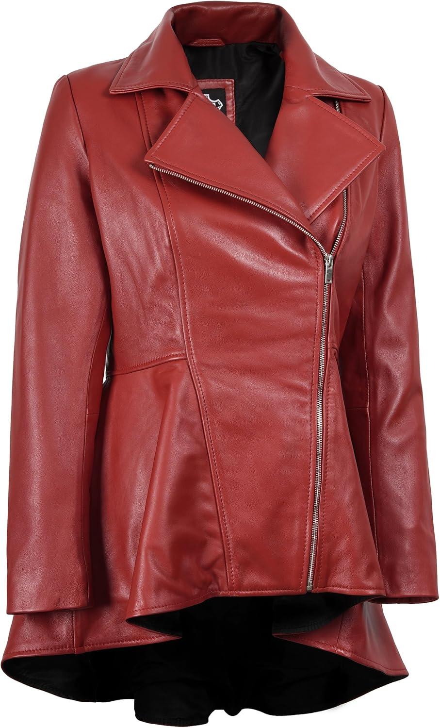 imageDecrum Womens Leather Jacket Real Leather Jacket for WomenPeplum Red Leather Jacket