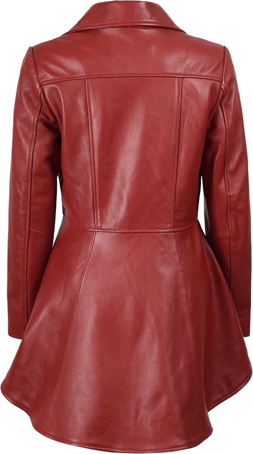 imageDecrum Womens Leather Jacket Real Leather Jacket for WomenPeplum Red Leather Jacket