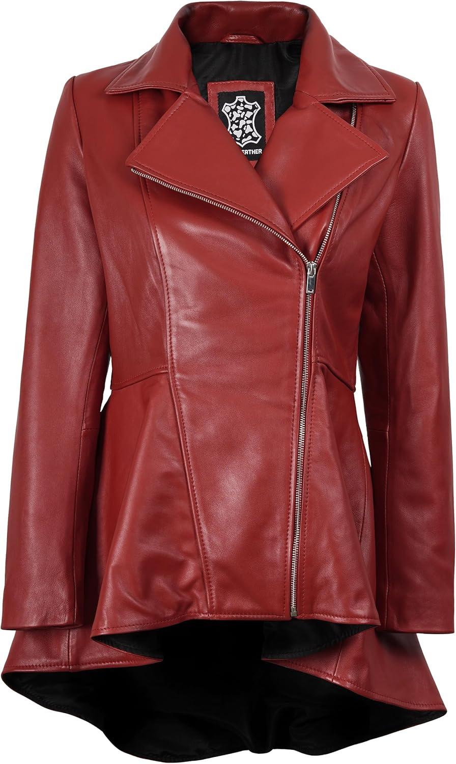 imageDecrum Womens Leather Jacket Real Leather Jacket for WomenPeplum Red Leather Jacket