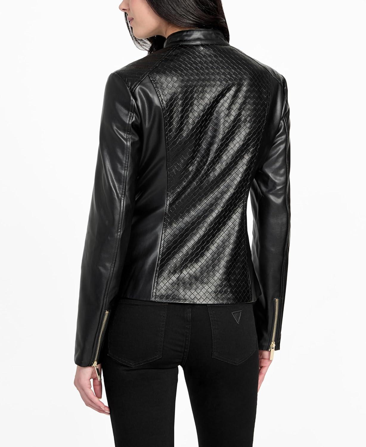 imageGUESS womens Mel Faux Leather BikerJet Black