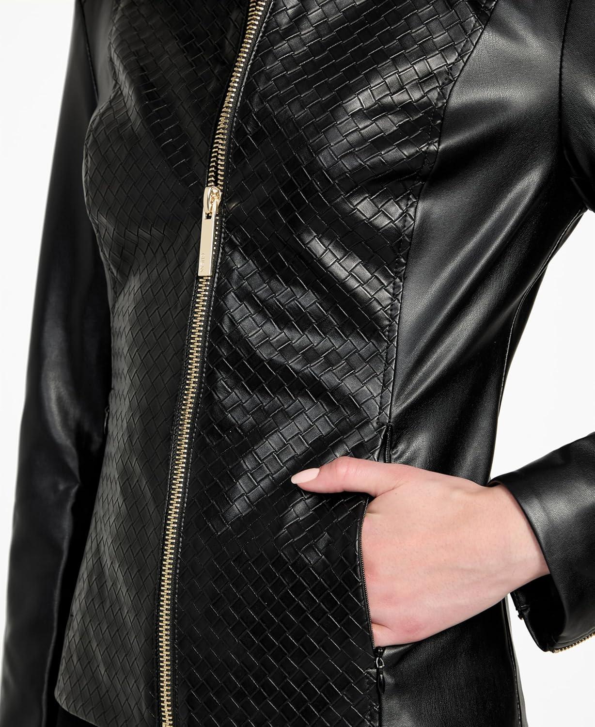imageGUESS womens Mel Faux Leather BikerJet Black
