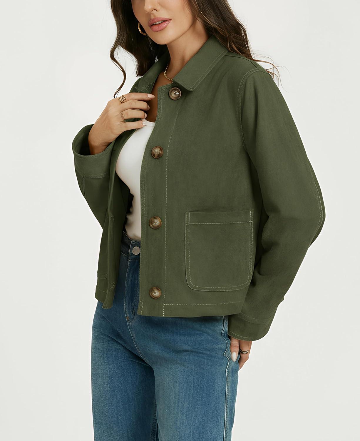 imageLadyful Womens Faux Suede Bomber Jacket Cropped Dressy Fall Casual Button Down Leather Coat OuterwearArym Green