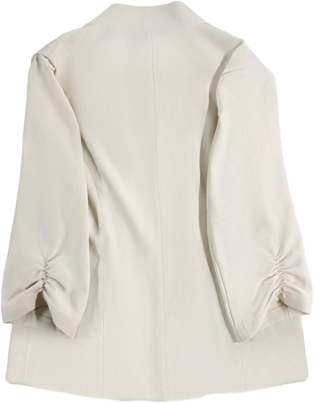 imageMina Self 2026 Spring Womens Tweed Plaid Blazer Jacket Fully Lined Open Front Stand Collar Casual Fashion Work Office Coat34sleevebeige