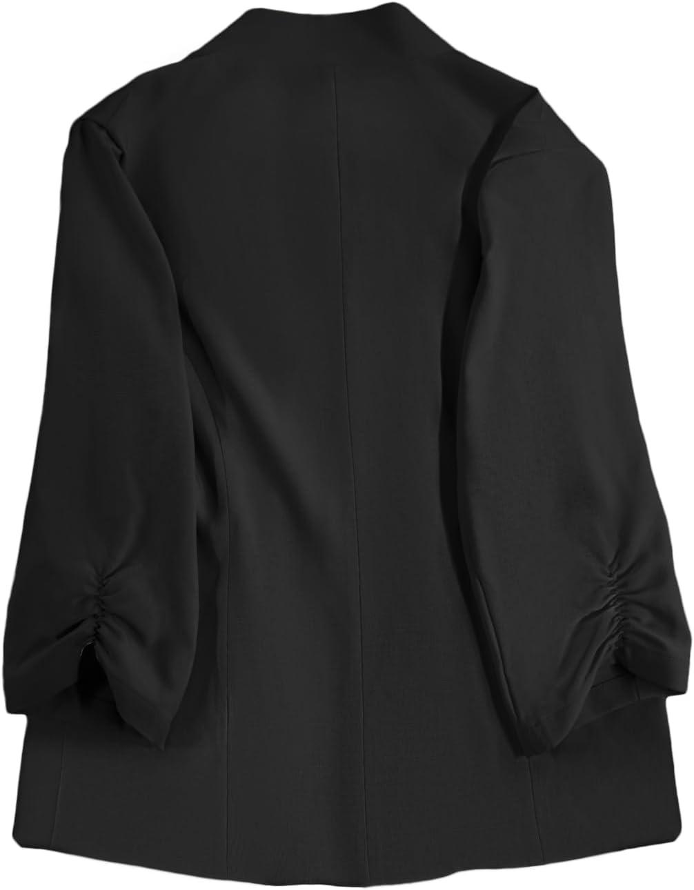 imageMina Self 2026 Spring Womens Tweed Plaid Blazer Jacket Fully Lined Open Front Stand Collar Casual Fashion Work Office Coat34sleeveblack