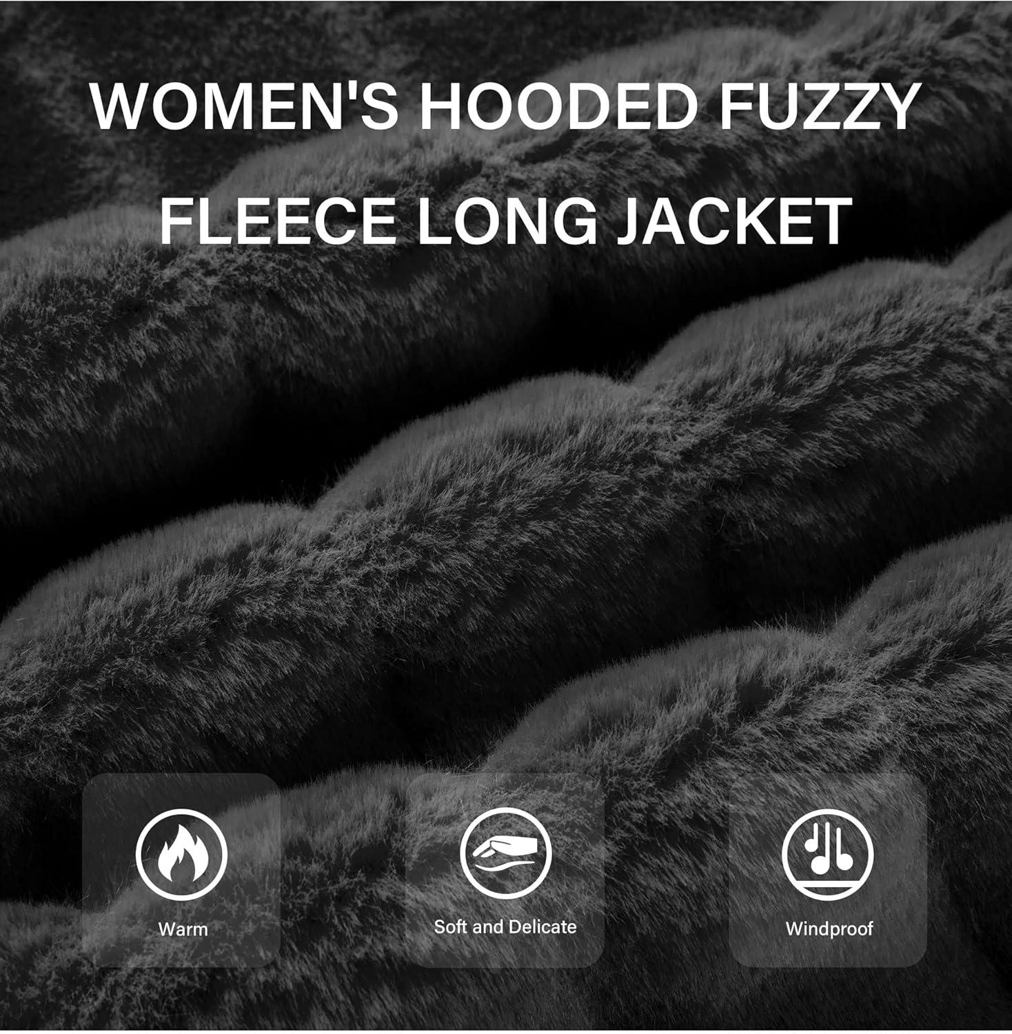 imageRISISSIDA Women Long Faux Fur Coat Fuzzy Jacket Hooded Winter Fall Warm OvercoatBlackhorizontal Texture