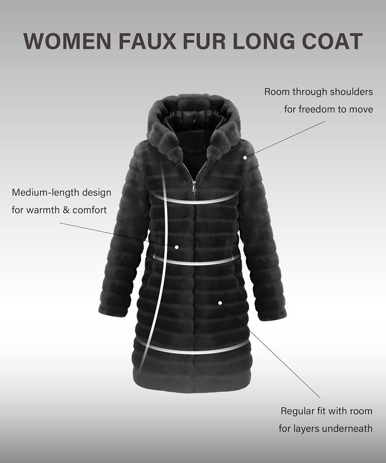 imageRISISSIDA Women Long Faux Fur Coat Fuzzy Jacket Hooded Winter Fall Warm OvercoatBlackhorizontal Texture
