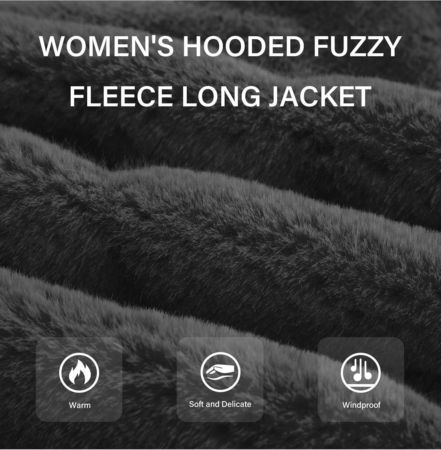 imageRISISSIDA Women Long Faux Fur Coat Fuzzy Jacket Hooded Winter Fall Warm OvercoatBlackwave Texture