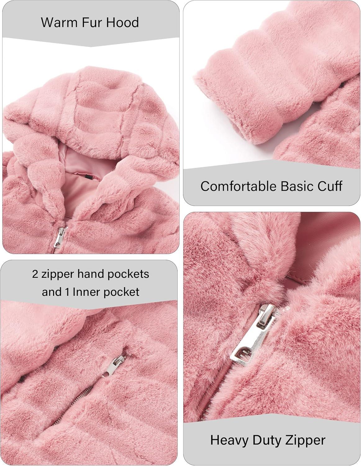 imageRISISSIDA Women Long Faux Fur Coat Fuzzy Jacket Hooded Winter Fall Warm OvercoatDark Pinkhorizontal Texture