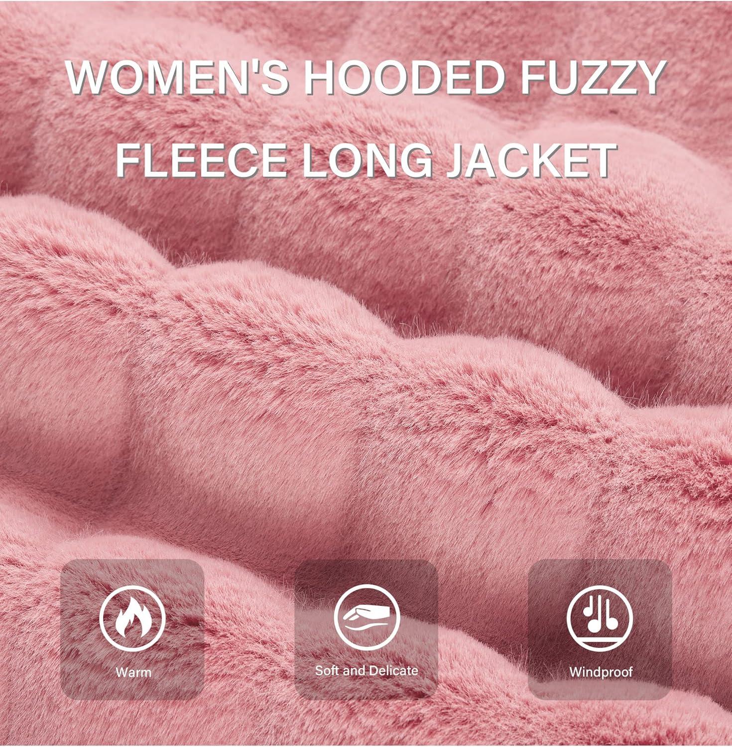 imageRISISSIDA Women Long Faux Fur Coat Fuzzy Jacket Hooded Winter Fall Warm OvercoatDark Pinkhorizontal Texture