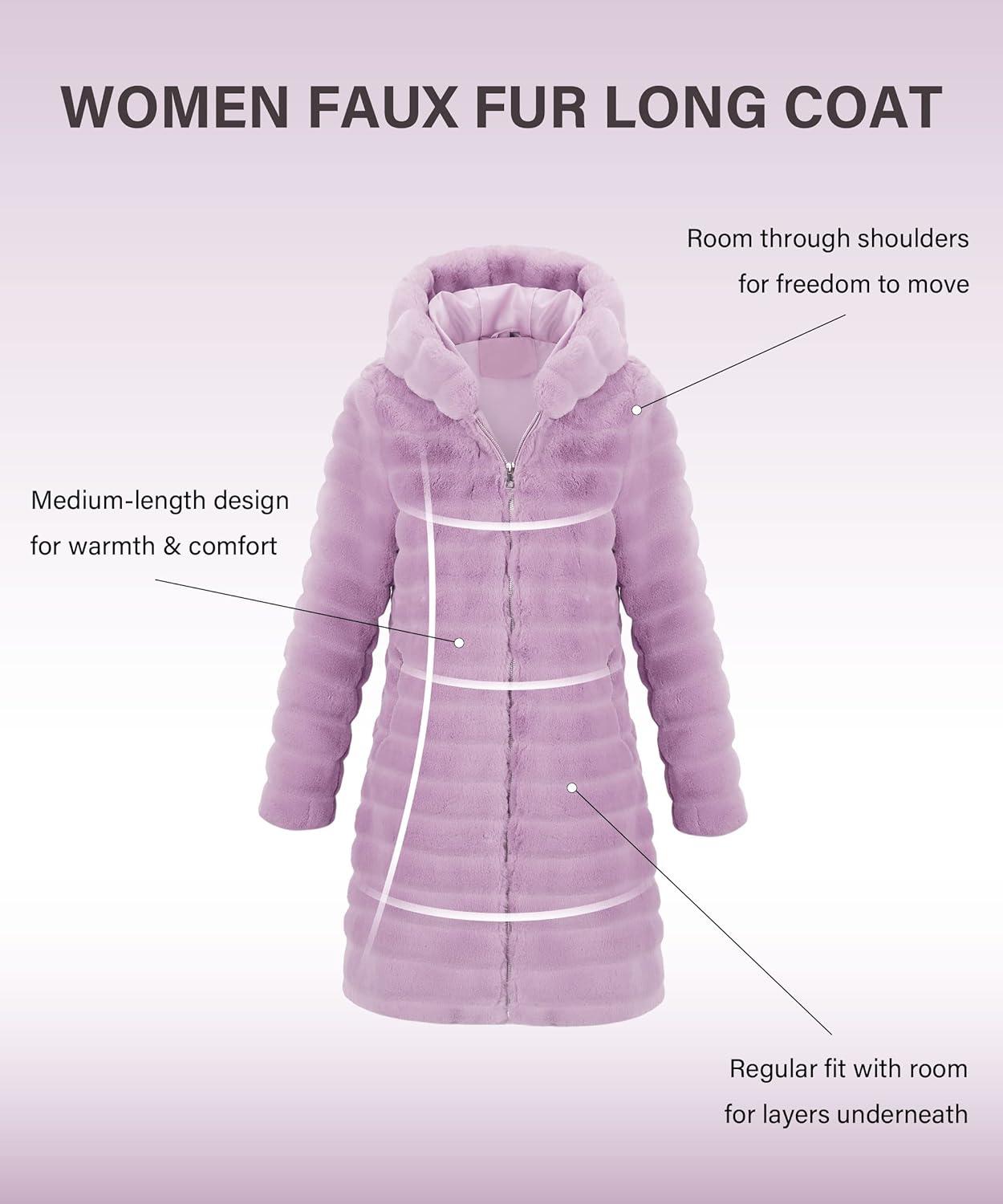 imageRISISSIDA Women Long Faux Fur Coat Fuzzy Jacket Hooded Winter Fall Warm OvercoatPink Purplehorizontal Texture
