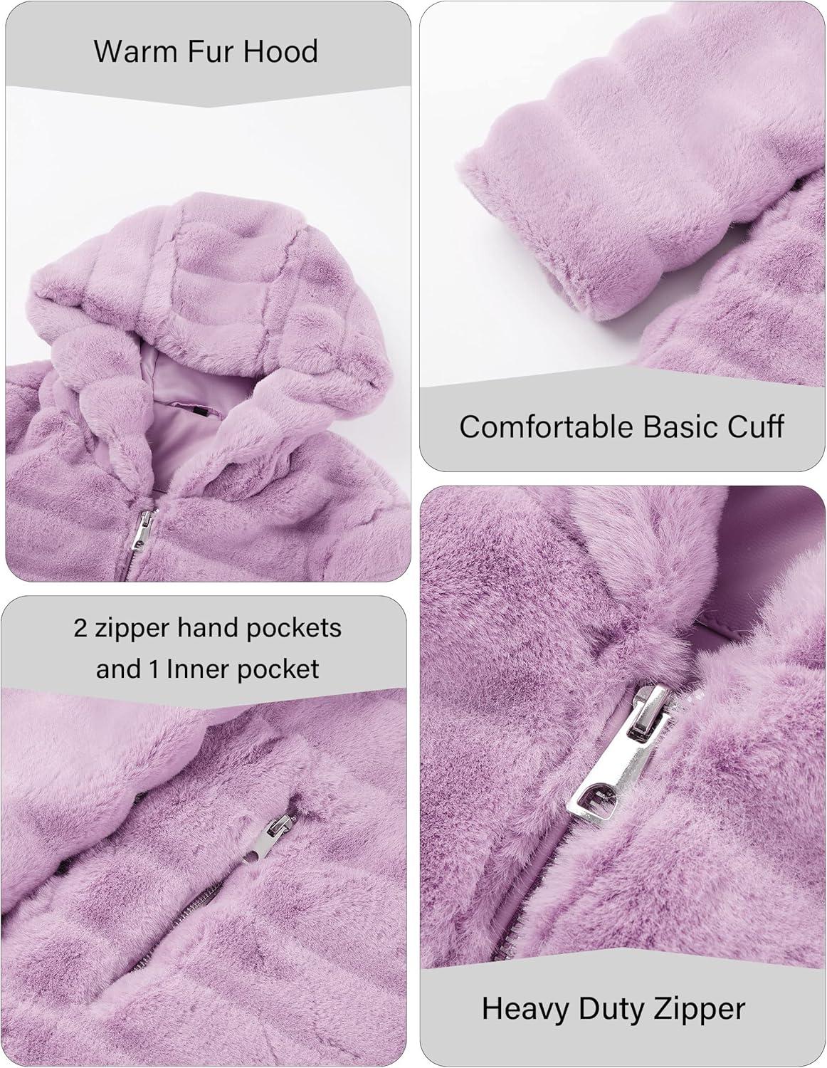 imageRISISSIDA Women Long Faux Fur Coat Fuzzy Jacket Hooded Winter Fall Warm OvercoatPink Purplehorizontal Texture