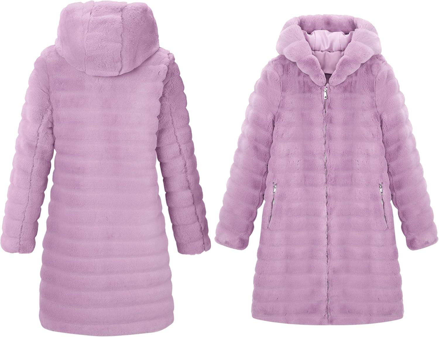 imageRISISSIDA Women Long Faux Fur Coat Fuzzy Jacket Hooded Winter Fall Warm OvercoatPink Purplehorizontal Texture