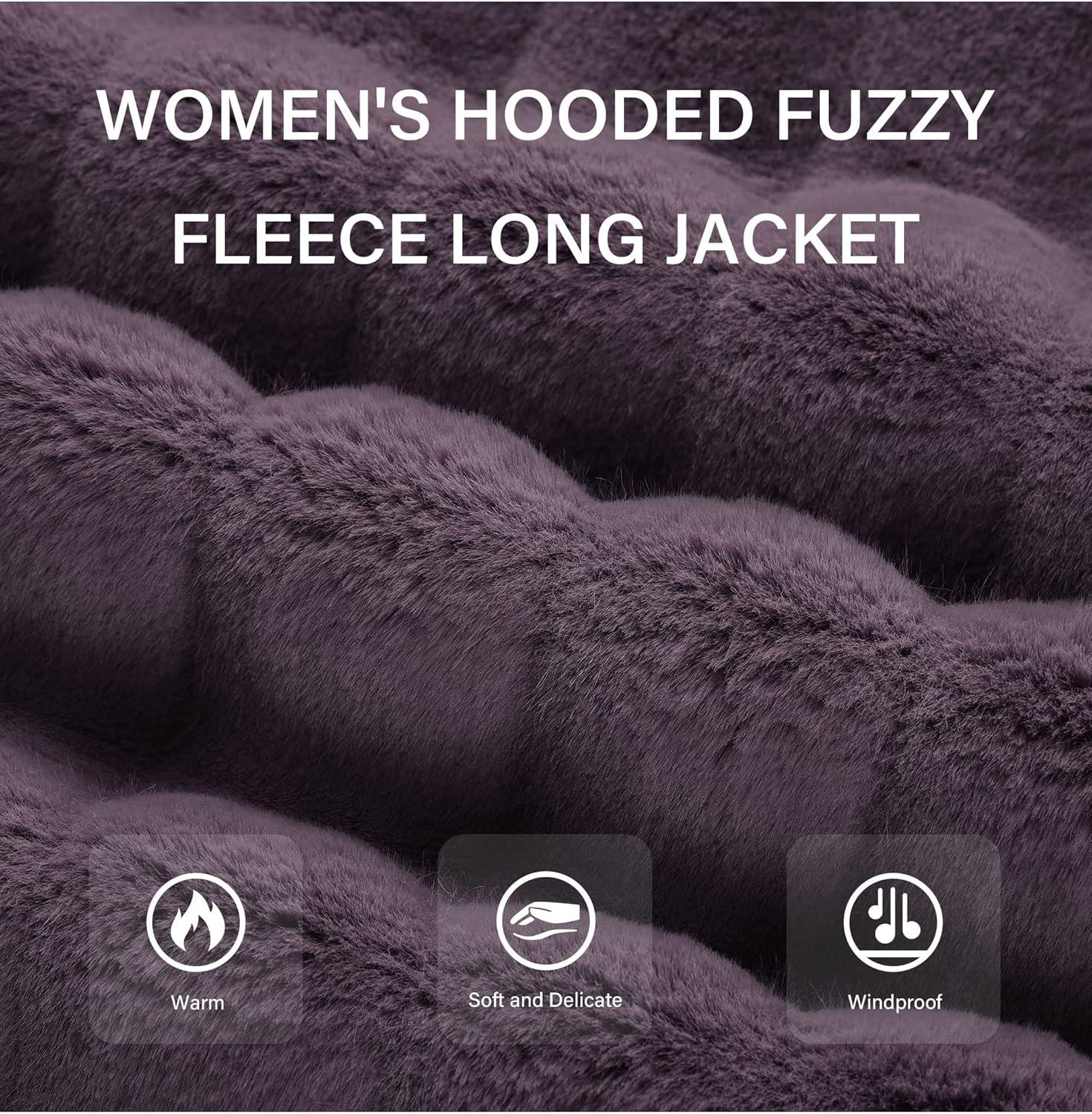 imageRISISSIDA Women Long Faux Fur Coat Fuzzy Jacket Hooded Winter Fall Warm OvercoatPurplehorizontal Texture