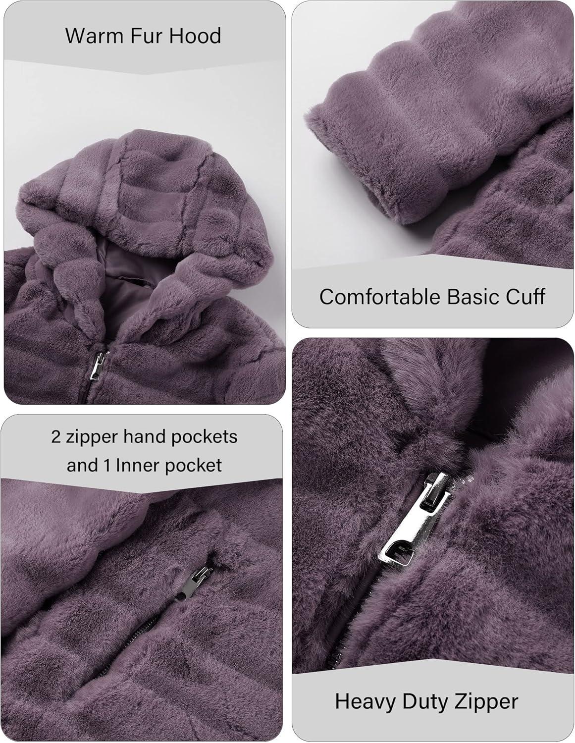 imageRISISSIDA Women Long Faux Fur Coat Fuzzy Jacket Hooded Winter Fall Warm OvercoatPurplehorizontal Texture