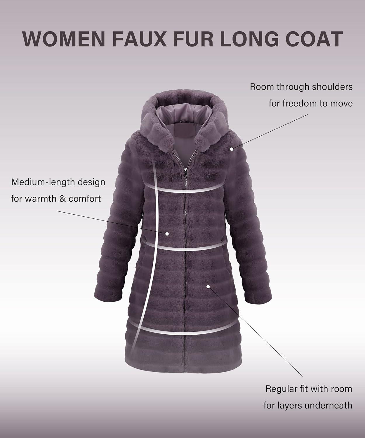 imageRISISSIDA Women Long Faux Fur Coat Fuzzy Jacket Hooded Winter Fall Warm OvercoatPurplehorizontal Texture