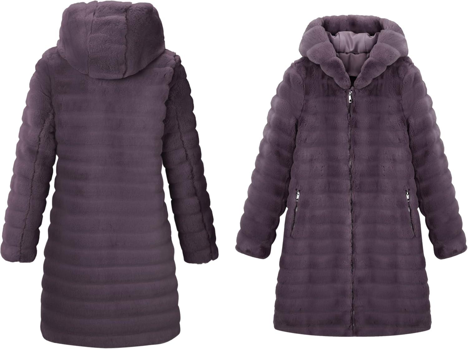 imageRISISSIDA Women Long Faux Fur Coat Fuzzy Jacket Hooded Winter Fall Warm OvercoatPurplehorizontal Texture