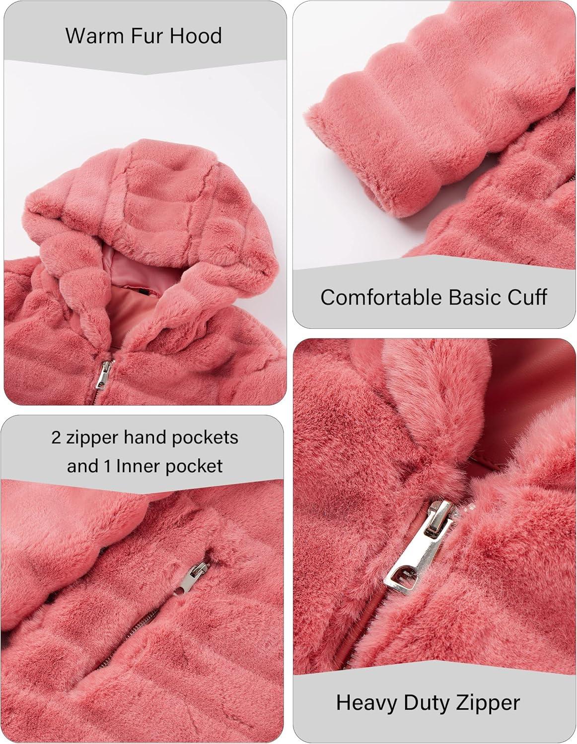 imageRISISSIDA Women Long Faux Fur Coat Fuzzy Jacket Hooded Winter Fall Warm OvercoatRedhorizontal Texture