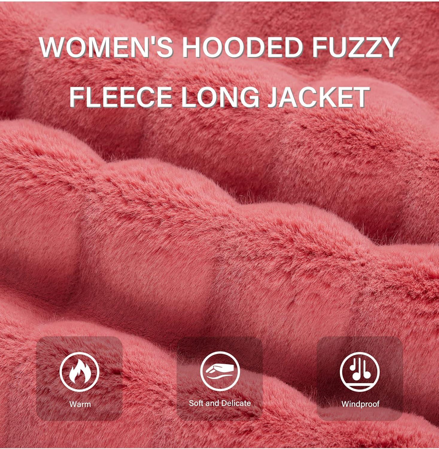 imageRISISSIDA Women Long Faux Fur Coat Fuzzy Jacket Hooded Winter Fall Warm OvercoatRedhorizontal Texture