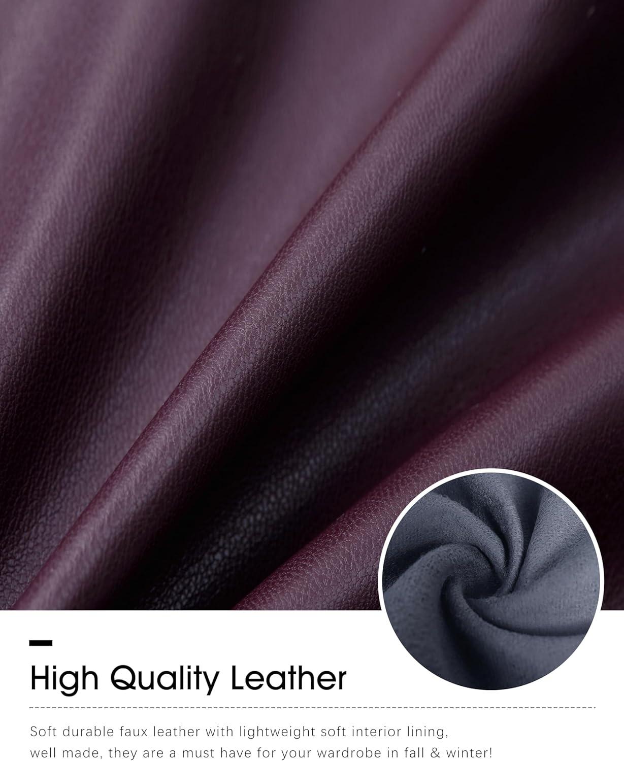 imageSANTINY Womens Faux Leather Pants High Waisted Straight Leg Cropped Ankle Trousers Vegan Matte Pleather Pants for WomenWine