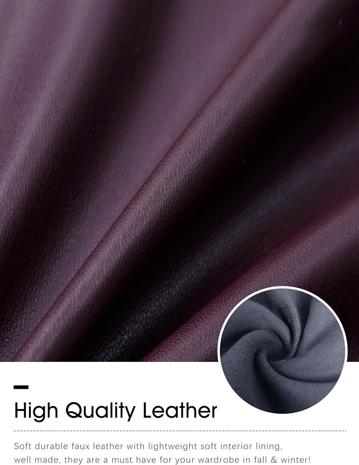 imageSANTINY Womens Faux Leather Pants High Waisted Straight Leg Cropped Ankle Trousers Vegan Matte Pleather Pants for WomenWine