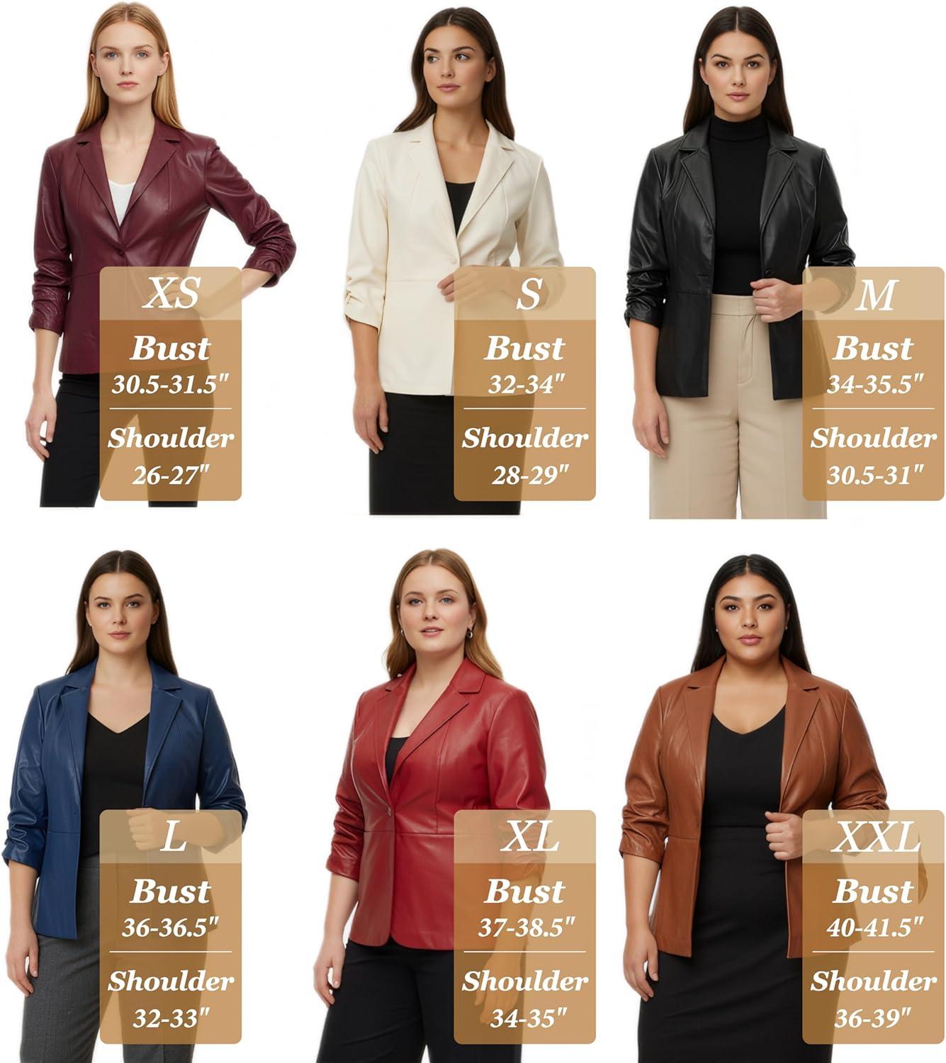 imageWomen Leather Jacket Faux Slim Fit Ruched 34 Sleeve Blazers for Casual Business Interview Semi Formal Work OutfitCharcoal Black