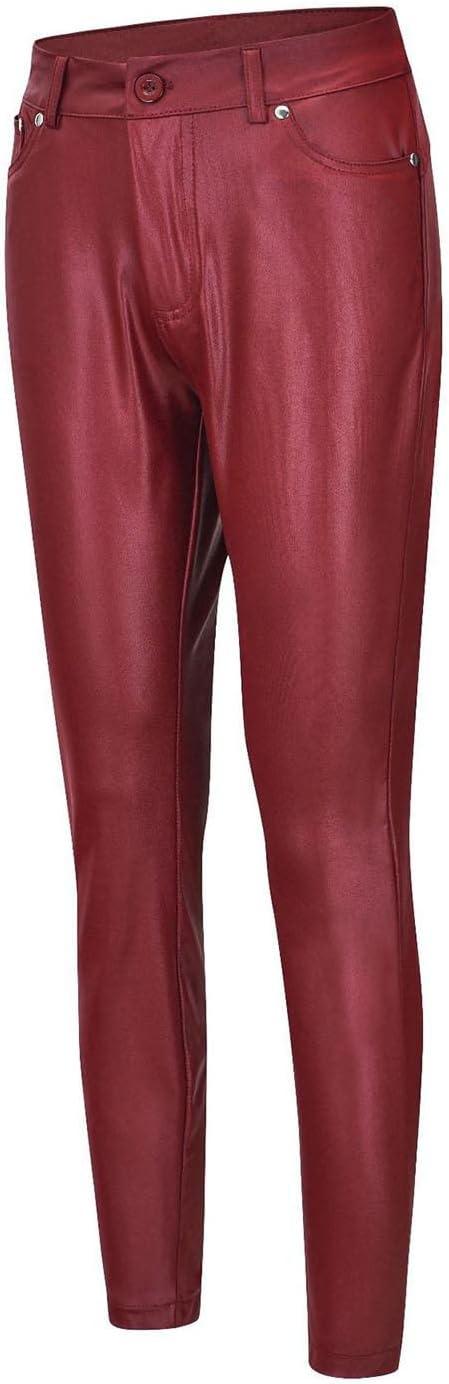 imageWomens Fake Leather Skinny Pants Jeans Style Stretchy Jeggings Faux Leather Sexy Legging Pants with PocketsWine