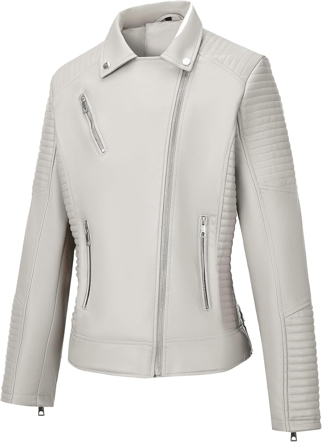 imageWomens Faux Leather Jacket Spring Motorcycle Biker Clothes Outfits Short Fashion PU Casual CoatBeige