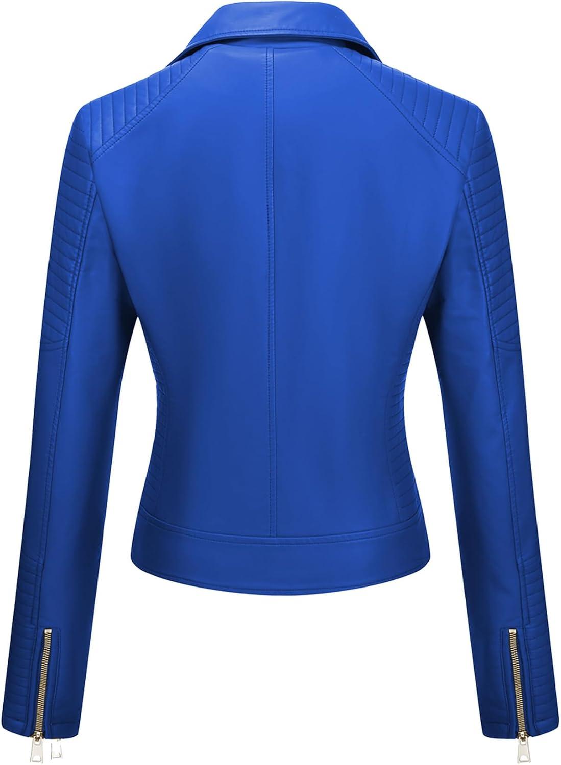 imageWomens Faux Leather Jacket Spring Motorcycle Biker Clothes Outfits Short Fashion PU Casual CoatBlue