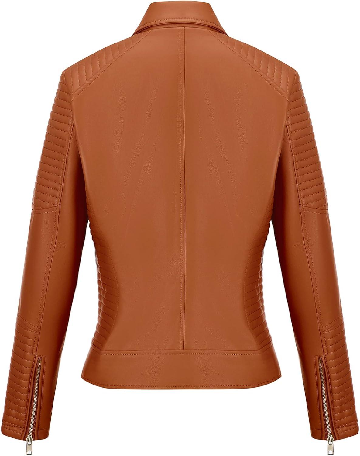 imageWomens Faux Leather Jacket Spring Motorcycle Biker Clothes Outfits Short Fashion PU Casual CoatBrown