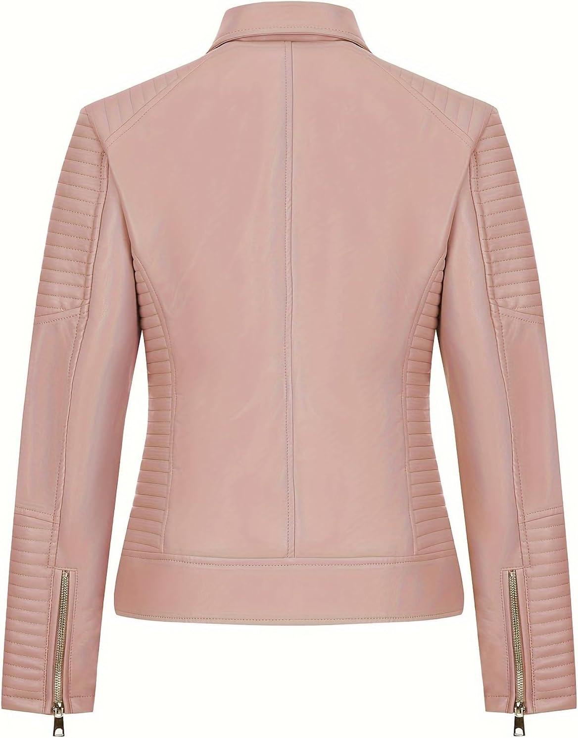 imageWomens Faux Leather Jacket Spring Motorcycle Biker Clothes Outfits Short Fashion PU Casual CoatPink