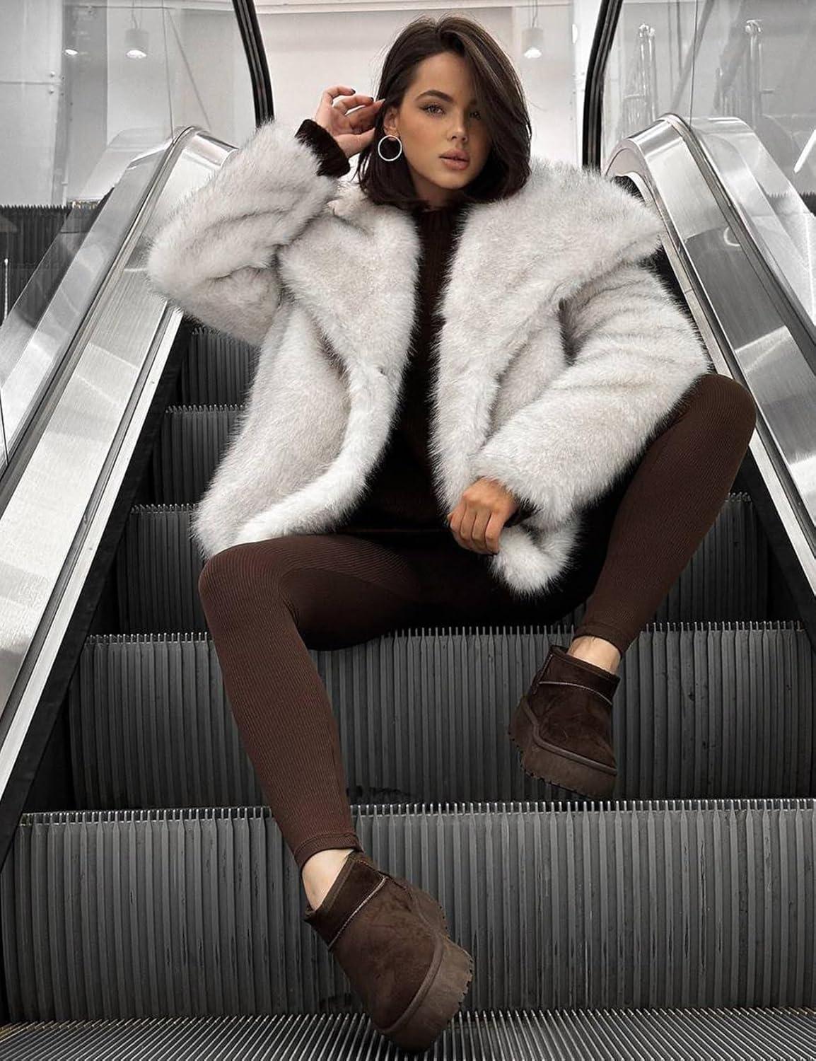 imageYimoon Womens Faux Fur Coat Lapel Open Front Fluffy Shaggy Jacket Winter Warm Furry OvercoatMixwhite