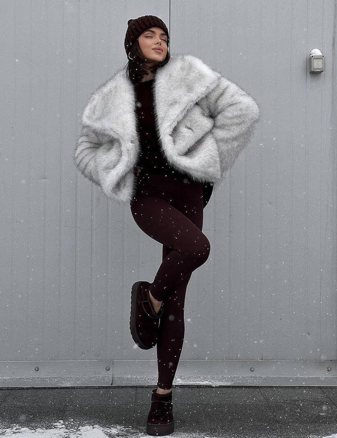 imageYimoon Womens Faux Fur Coat Lapel Open Front Fluffy Shaggy Jacket Winter Warm Furry OvercoatMixwhite