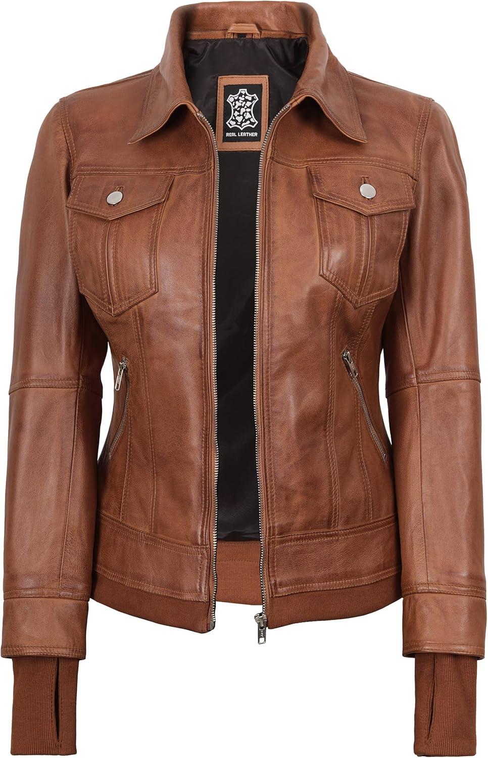 imagefjackets Hooded Leather Bomber Jacket Women Real Lambskin Womens Leather Jacket with Removable HoodTralee Hooded Brown Leather Jacket