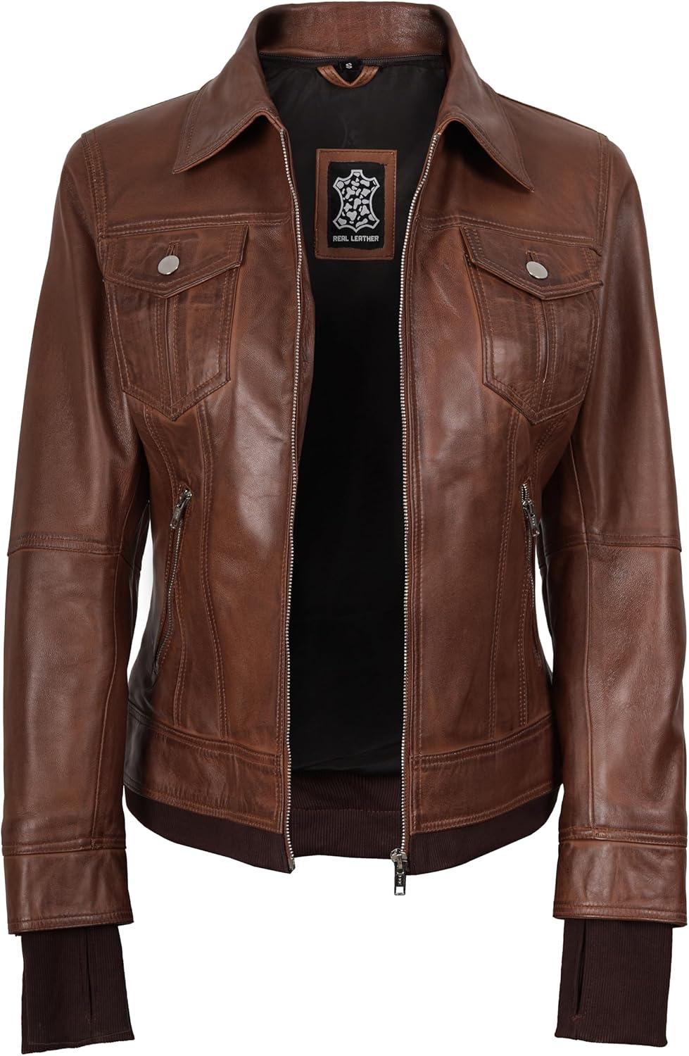 imagefjackets Hooded Leather Bomber Jacket Women Real Lambskin Womens Leather Jacket with Removable HoodTralee Hooded Cognac Leather Jacket
