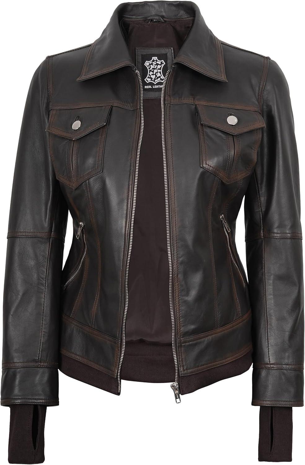 imagefjackets Hooded Leather Bomber Jacket Women Real Lambskin Womens Leather Jacket with Removable HoodTralee Hooded Ruboff Leather Jacket