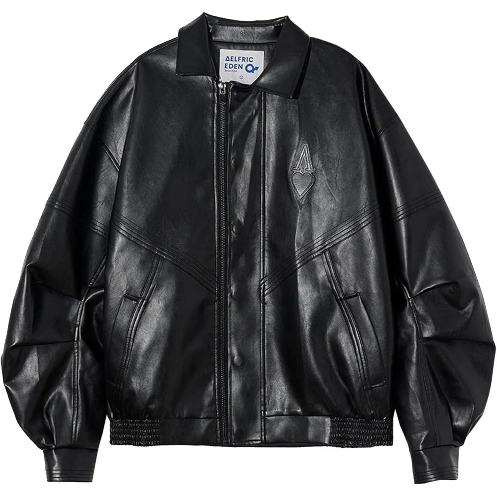 imageAelfric Eden Womens Faux Leather Jacket Y2k Motorcycle Bomber Jackets Oversized Moto Jacket StreetwearBlack