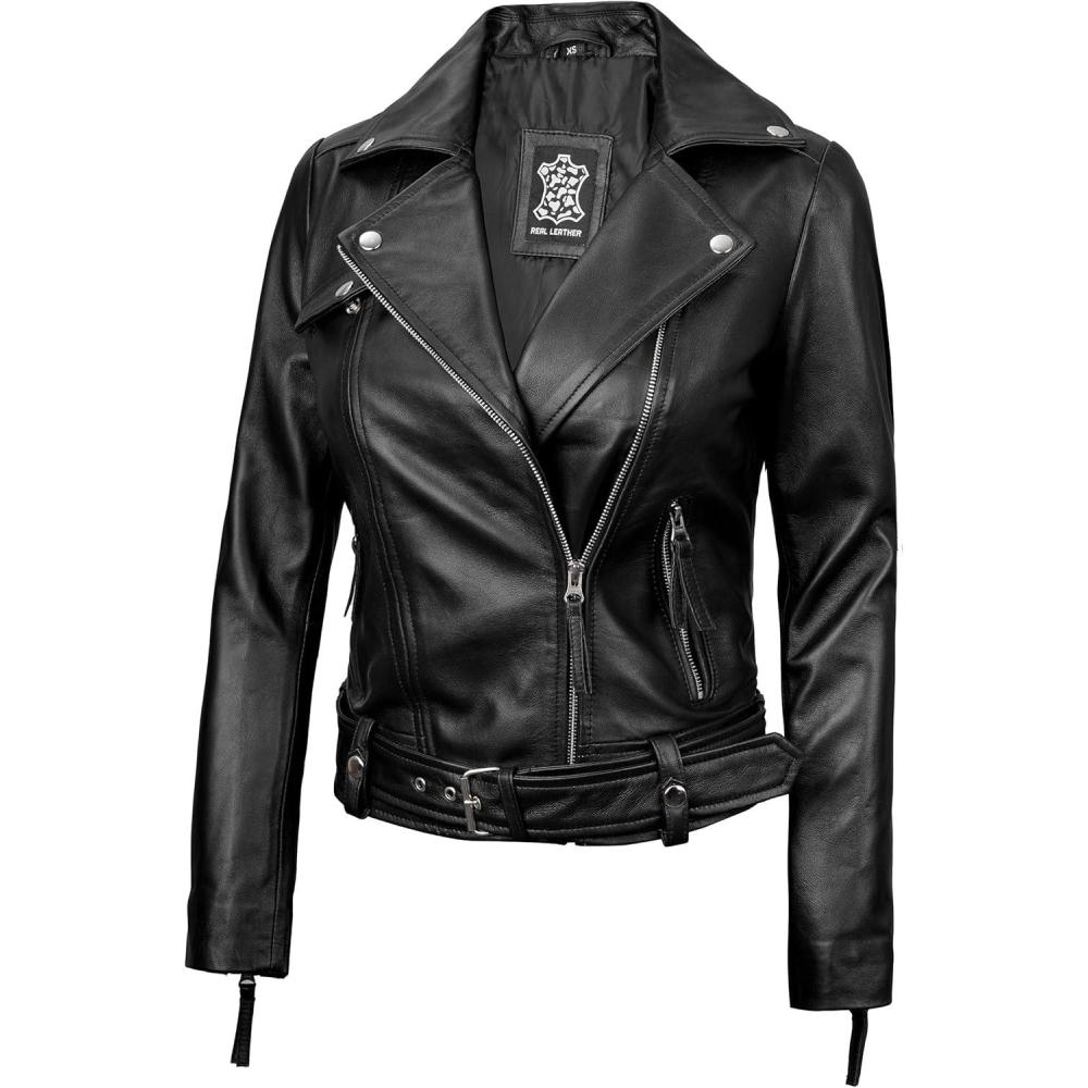 imageDecrum Women Leather Jacket  Real Lambskin Stylish Leather Jackets for WomenAngela  Black Leather Jacket
