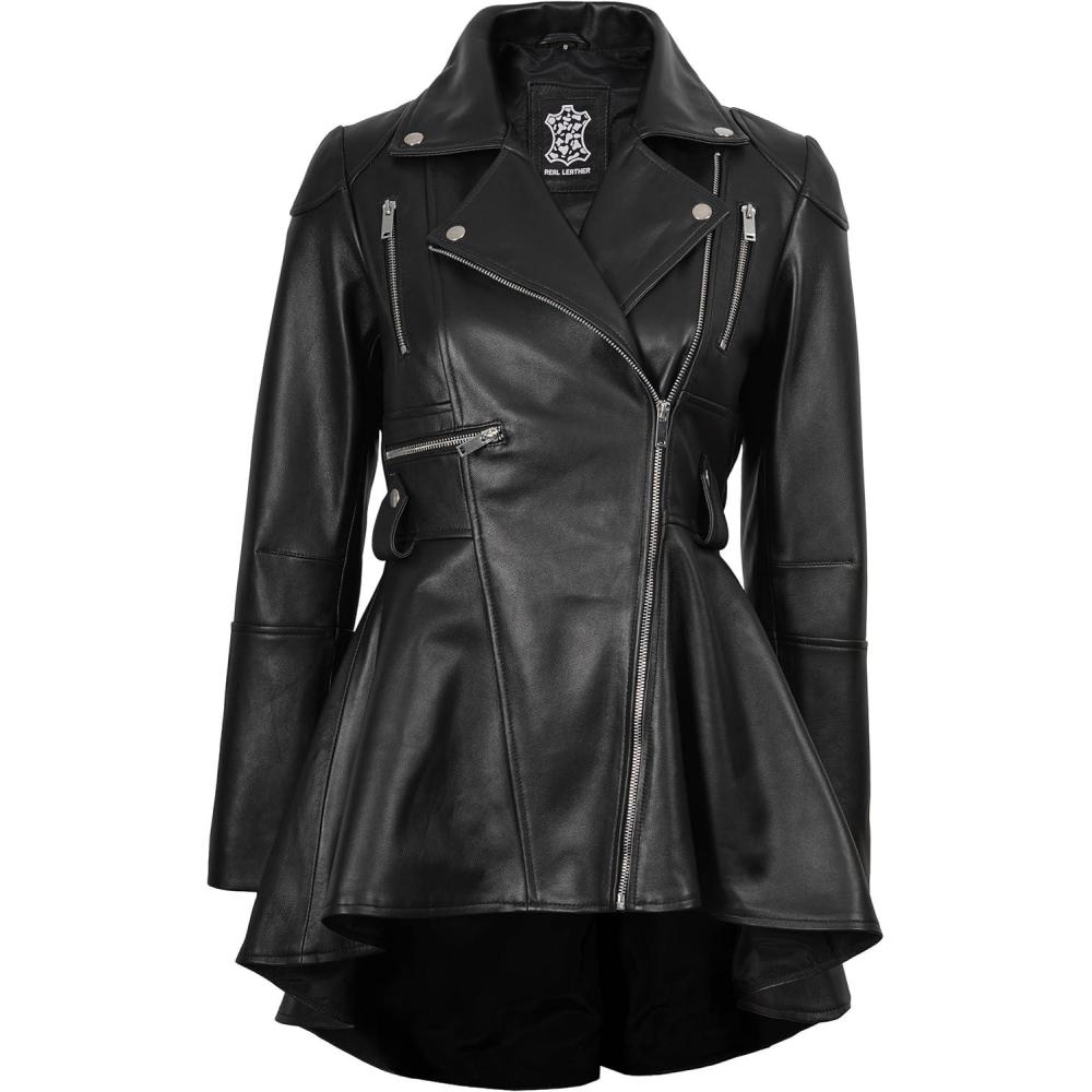 imageDecrum Womens Leather Jacket Real Leather Jacket for WomenGonzalez Black Peplum Leather Jacket