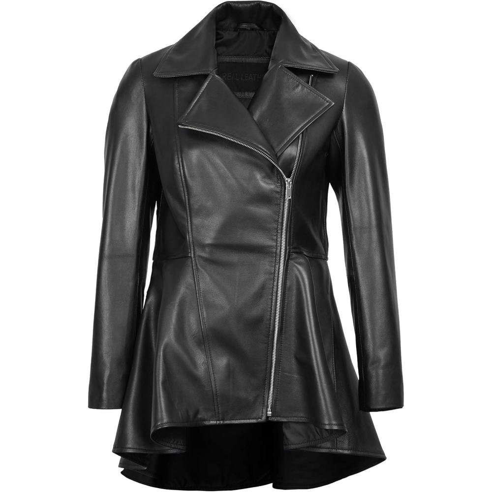 imageDecrum Womens Leather Jacket Real Leather Jacket for WomenPeplum Black Leather Jacket