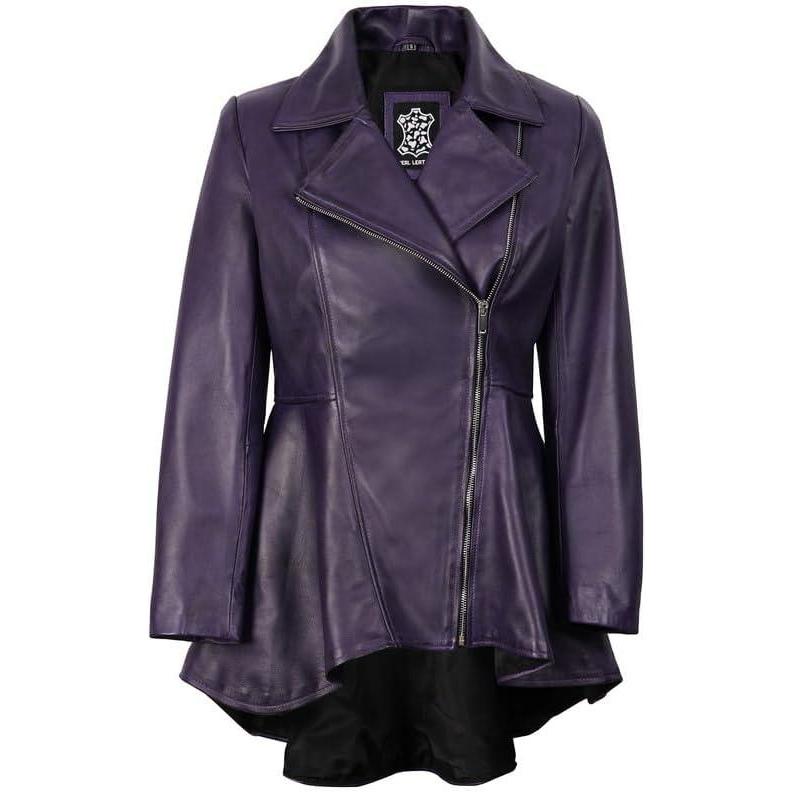 imageDecrum Womens Leather Jacket Real Leather Jacket for WomenPeplum Purple Leather Jacket