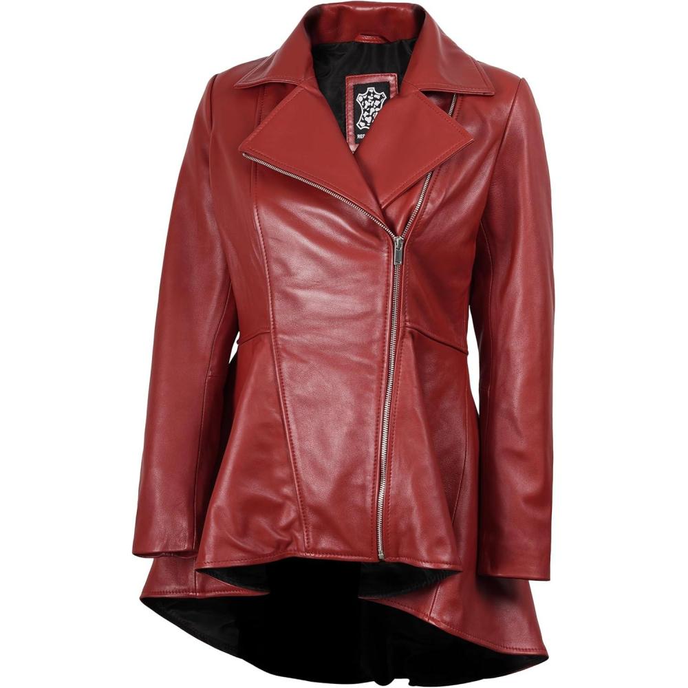 imageDecrum Womens Leather Jacket Real Leather Jacket for WomenPeplum Red Leather Jacket