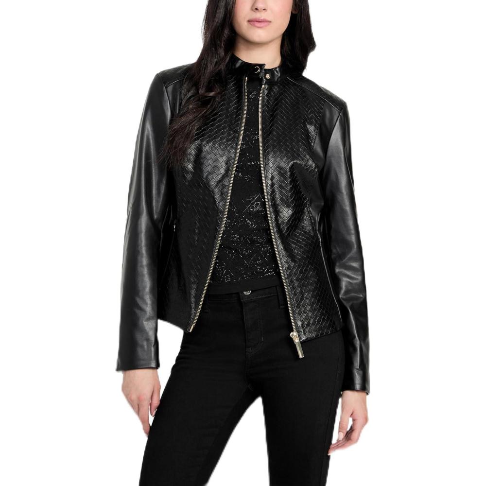 imageGUESS womens Mel Faux Leather BikerJet Black