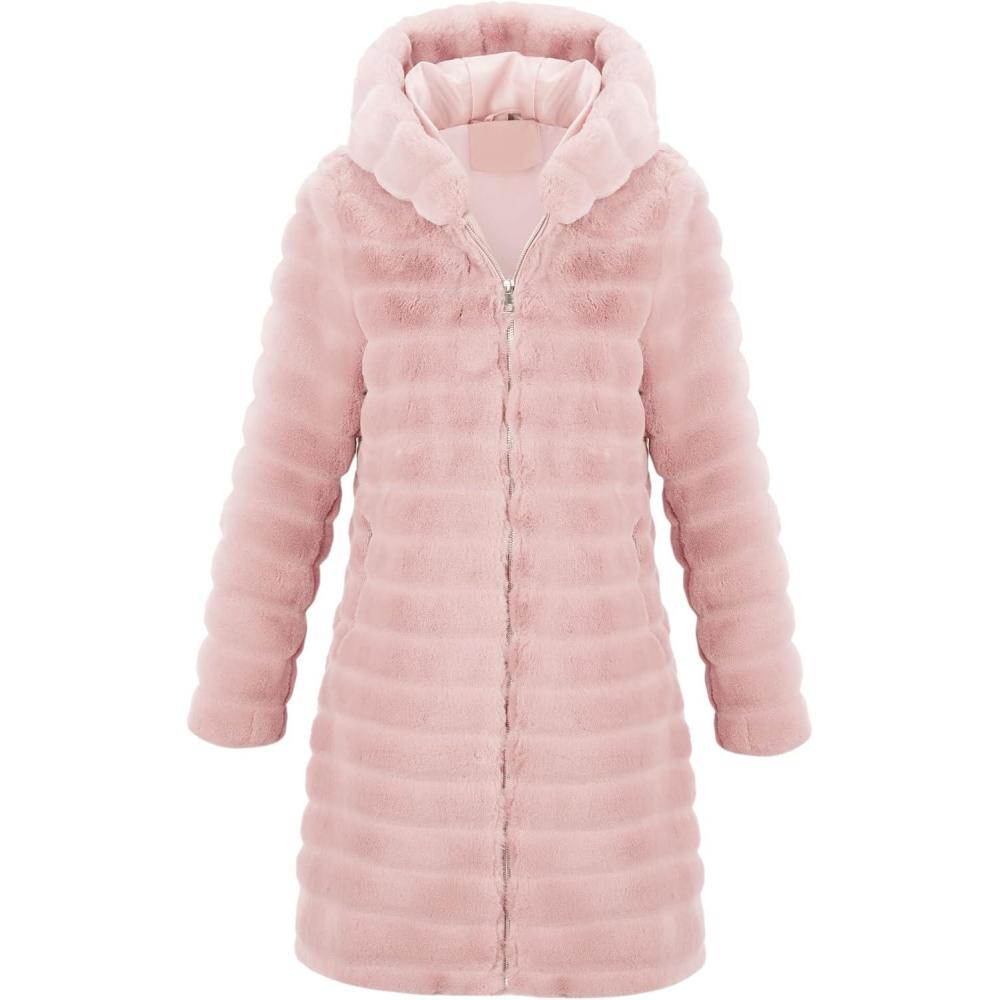 imageRISISSIDA Women Long Faux Fur Coat Fuzzy Jacket Hooded Winter Fall Warm OvercoatLight Pinkhorizontal Texture