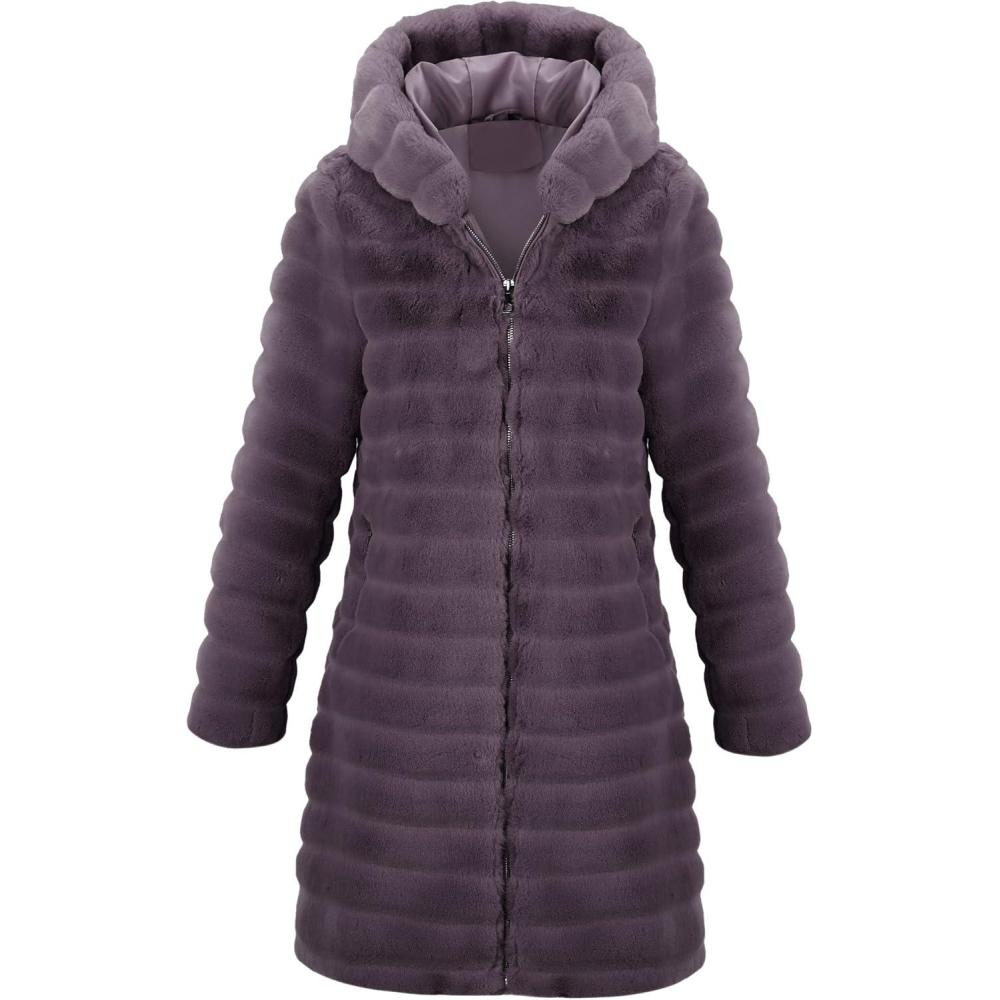 imageRISISSIDA Women Long Faux Fur Coat Fuzzy Jacket Hooded Winter Fall Warm OvercoatPurplehorizontal Texture