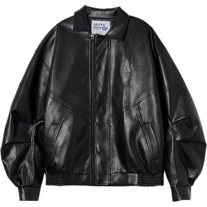 Aelfric Eden Womens Faux Leather Jacket Y2k Motorcycle Bomber Jackets Oversized Moto Jacket Streetwear(Black)