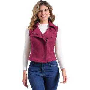 Allegra K Women’s Faux Suede Vest Casual Sleeveless Biker Jacket(Wine Red)